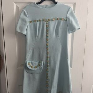 Light Blue Embroidered Shift Dress